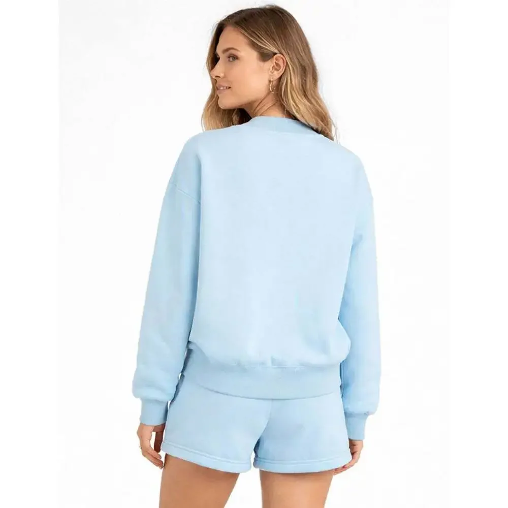 Ladies Casual Fleeced Mock Neck Sweatshirt & Shorts Matching Set